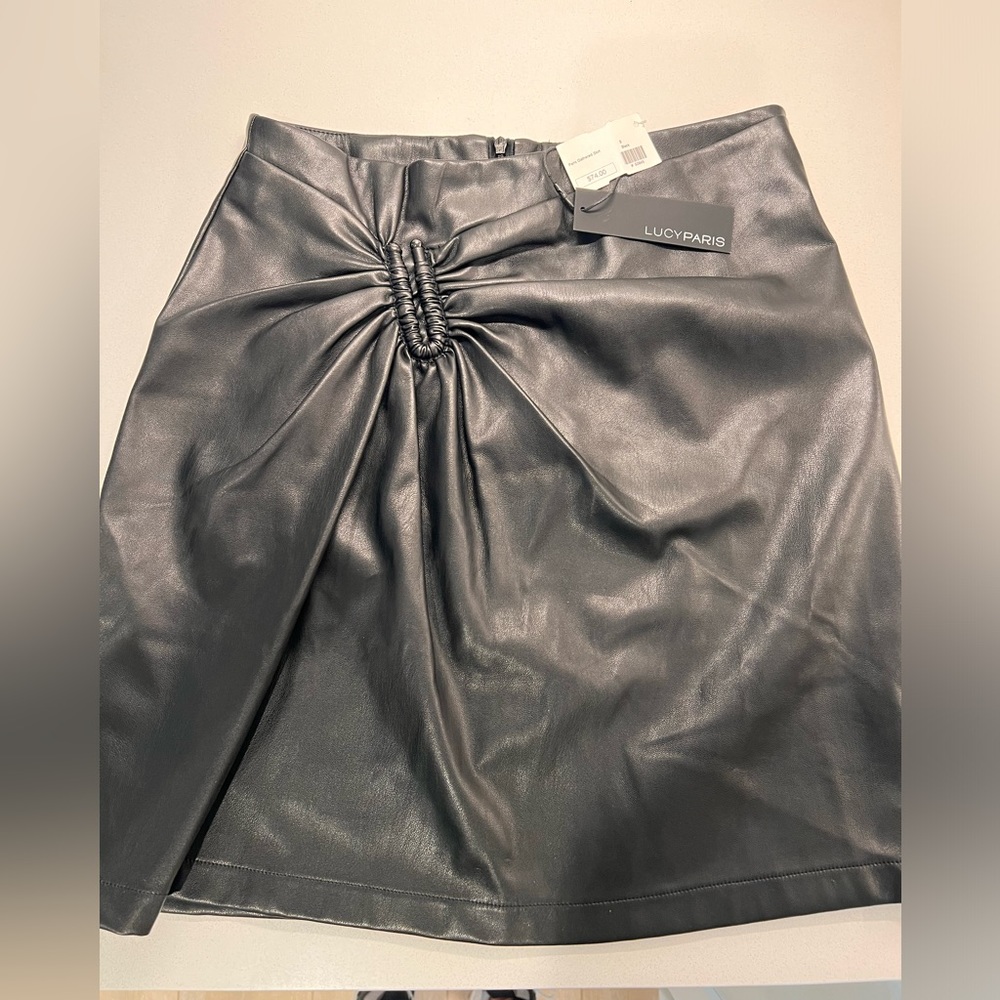 Leather look high waisted black skirt